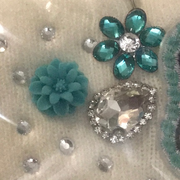 White and Silver Knit Cap with Decorative Patch and Rhinestones. Lowest offer - Picture 2 of 4